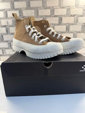 Converse Tan Canvas High-Top Platform Sneakers